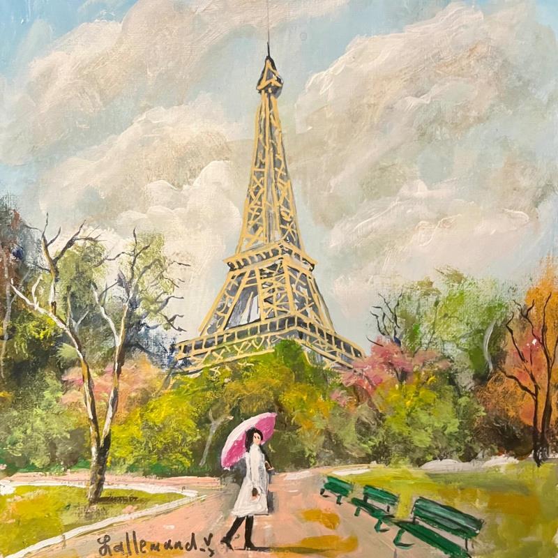 Peinture La Tour Eiffel Champ de Mars par Lallemand Yves | Tableau Figuratif Urbain Acrylique