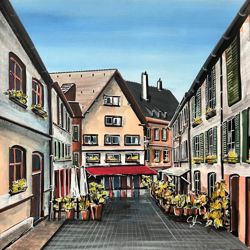 Painting Vieille ville de Strasbourg et ruelle pavée by Touras Sophie-Kim  | Painting Realism Landscapes Urban Architecture Acrylic