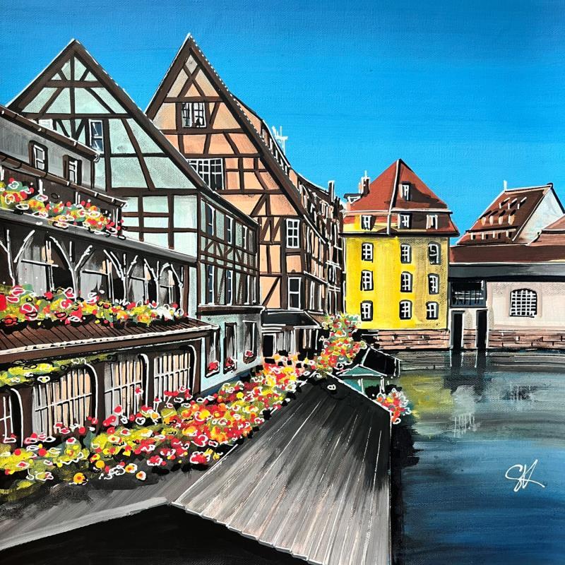 Peinture La Petite France depuis le pont Saint Martin à Strasbourg par Touras Sophie-Kim  | Tableau Réalisme Paysages Urbain Architecture Acrylique