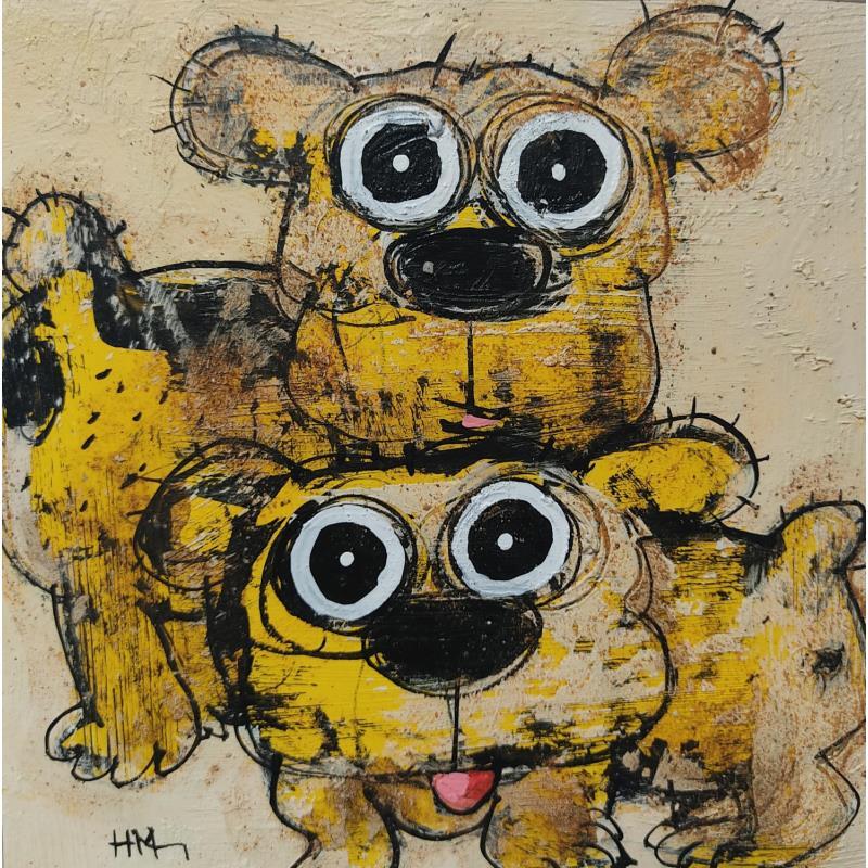 Painting 2 chiens jaune by Maury Hervé | Painting Raw art Acrylic, Ink, Pigments, Sand Animals, Pop icons