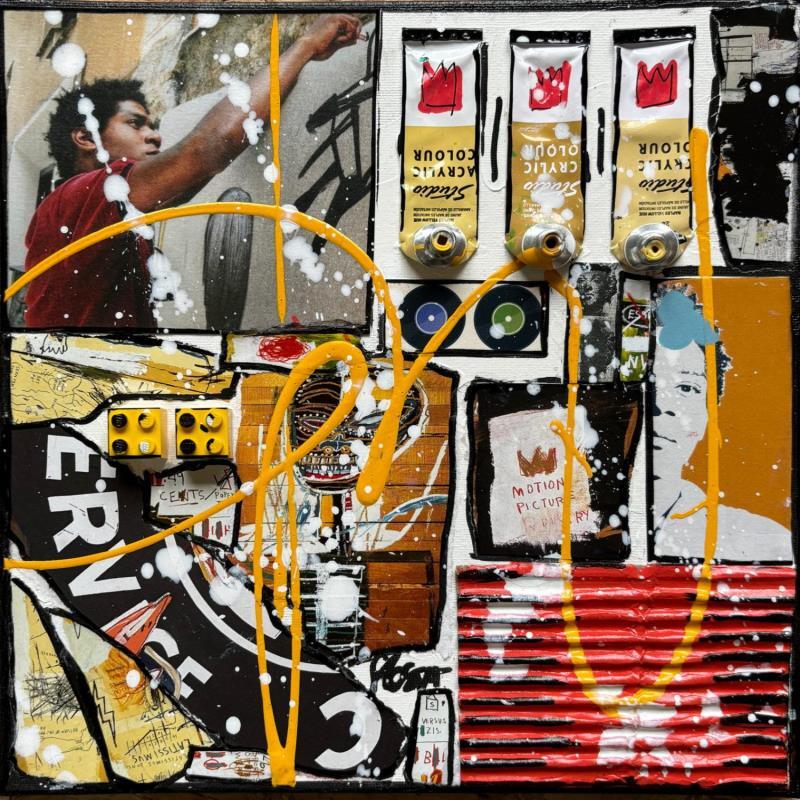 Painting Tribute to Basquiat by Costa Sophie | Painting Pop-art Acrylic, Gluing, Upcycling Pop icons