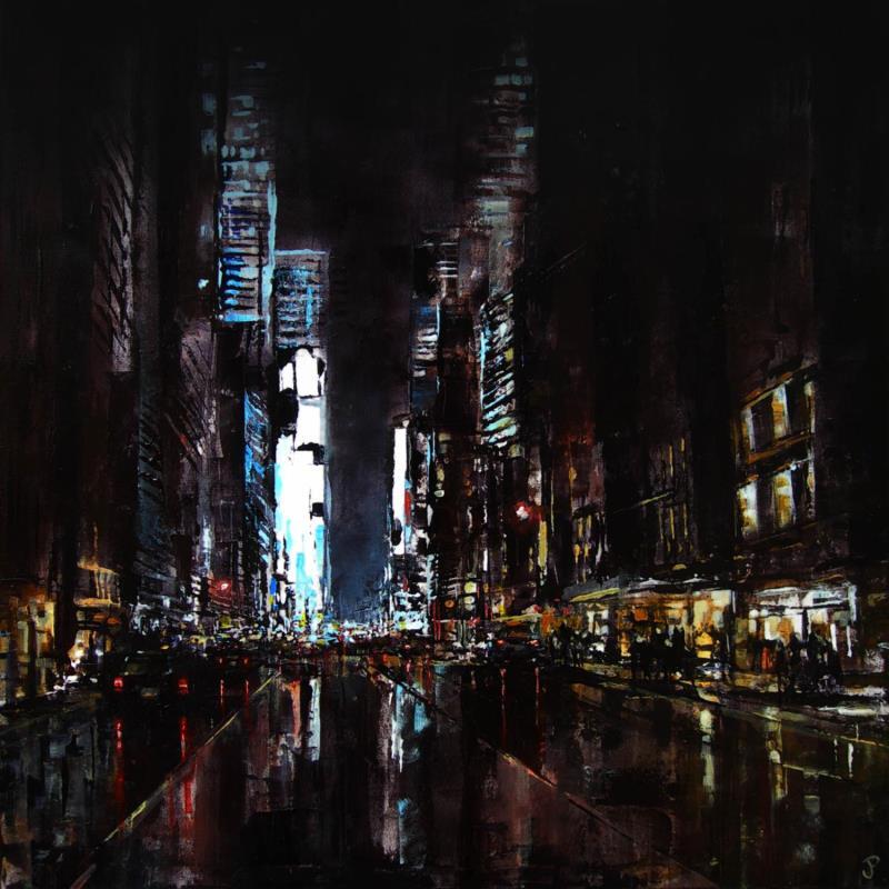 Painting Nuit New York by Poumès Jérôme | Painting Figurative Acrylic Urban