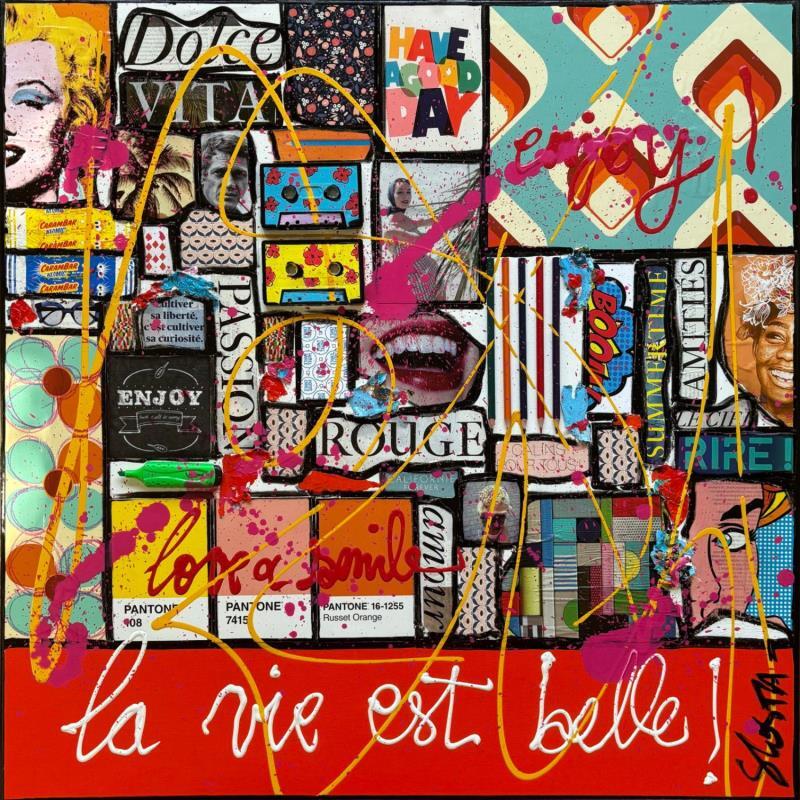 Painting La vie est belle ! by Costa Sophie | Painting Pop-art Acrylic, Gluing, Upcycling