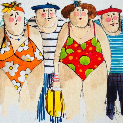 Painting Les couples by Colombo Cécile | Painting Naive art Acrylic, Gluing, Ink, Pastel, Watercolor Life style, Portrait