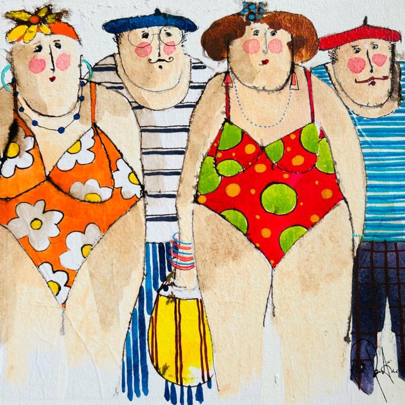 Painting Les couples by Colombo Cécile | Painting Naive art Portrait Life style Watercolor Acrylic Gluing Ink Pastel