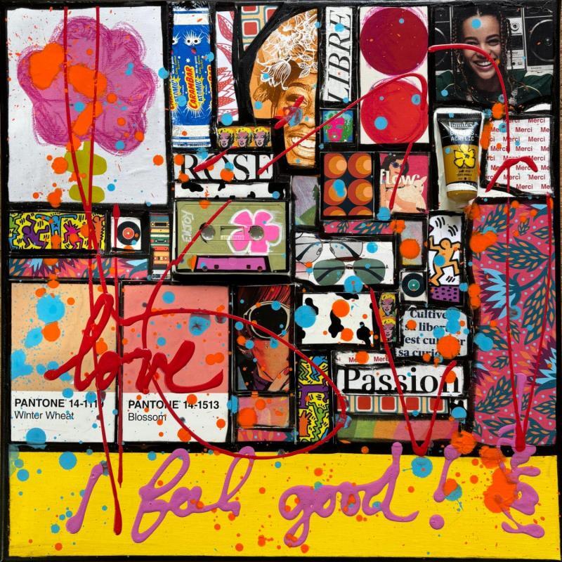 Painting I feel good ! by Costa Sophie | Painting Pop-art Acrylic Gluing Upcycling