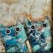 Painting Blue Kitties by Maury Hervé | Painting Raw art Animals Acrylic Sand