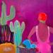 Painting Nageuse et Cactus by Lau Blou | Painting Abstract Acrylic Gluing