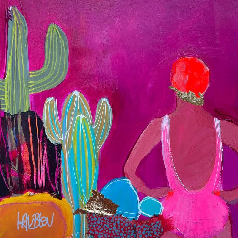 Painting Nageuse et Cactus by Lau Blou | Painting Abstract Acrylic Gluing