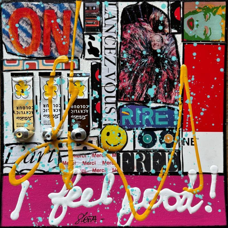 Peinture I feel good par Costa Sophie | Tableau Pop-art Acrylique Collage Upcycling