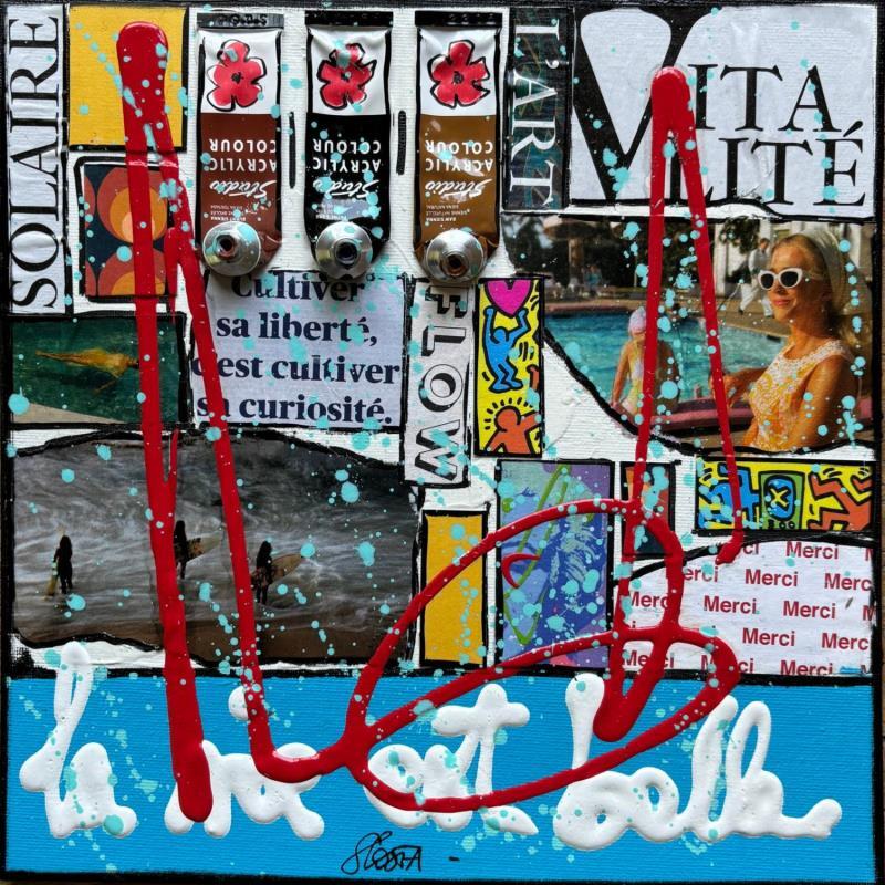 Peinture La vie est belle ! par Costa Sophie | Tableau Pop-art Acrylique Collage Upcycling