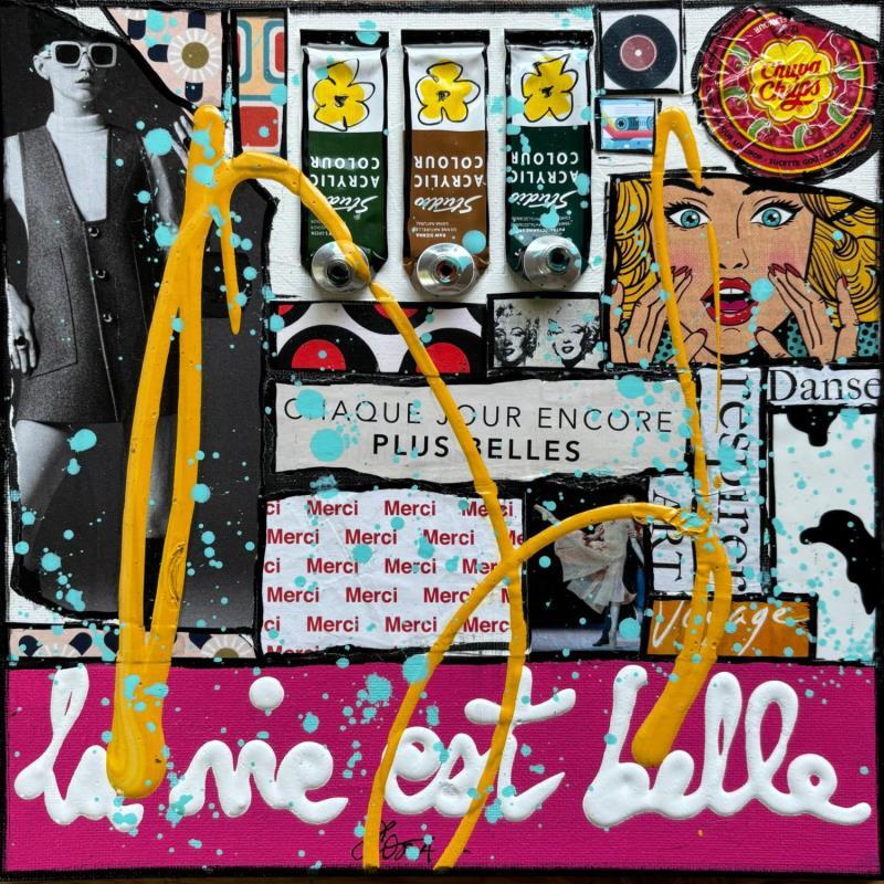 Peinture La vie est belle ! par Costa Sophie | Tableau Pop-art Acrylique Collage Upcycling