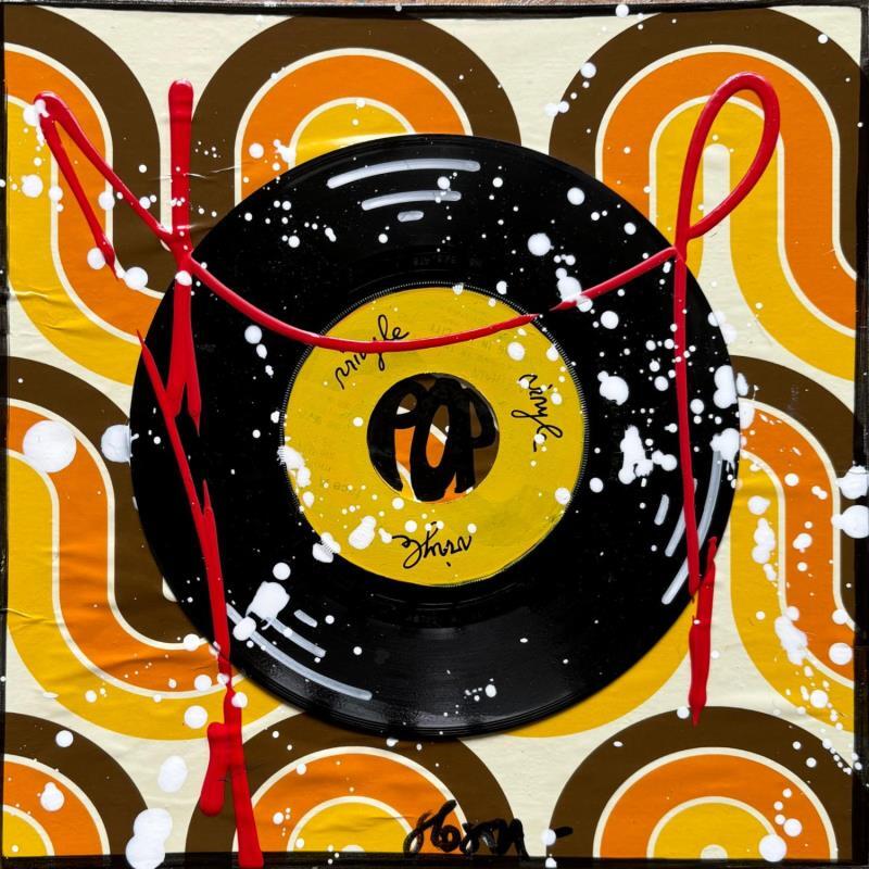 Peinture Vintage Vinyle par Costa Sophie | Tableau Pop-art Acrylique Collage Upcycling