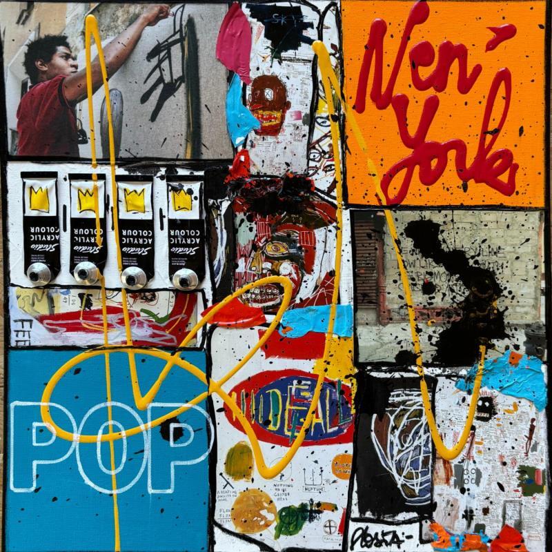 Painting POP NY (Basquiat) by Costa Sophie | Painting Pop-art Pop icons Acrylic Gluing Upcycling