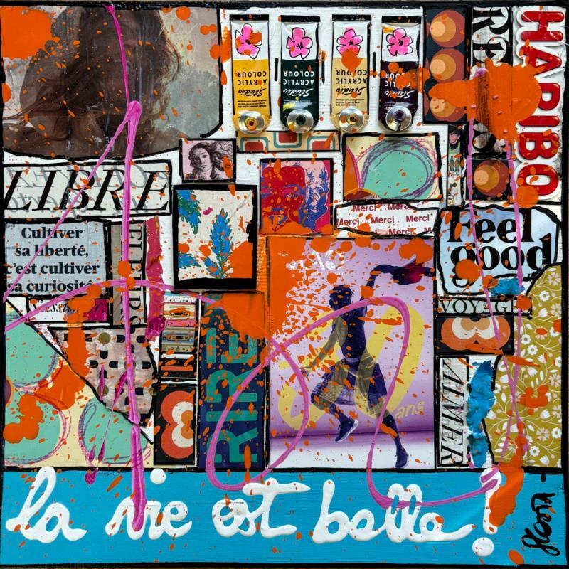 Peinture La vie est belle ! par Costa Sophie | Tableau Pop-art Acrylique Collage Upcycling