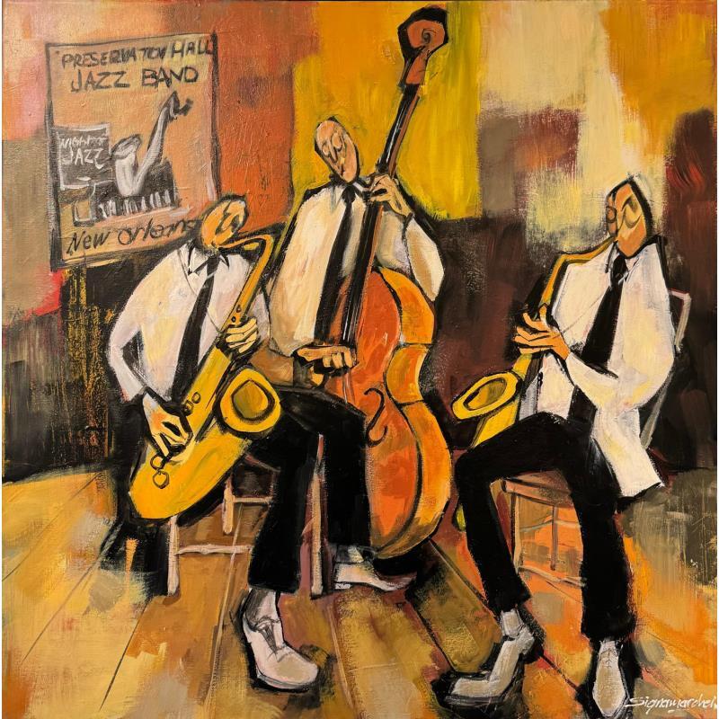 Painting Jazz Band by Signamarcheix Bernard | Painting Naive art Acrylic, Ink, Pastel