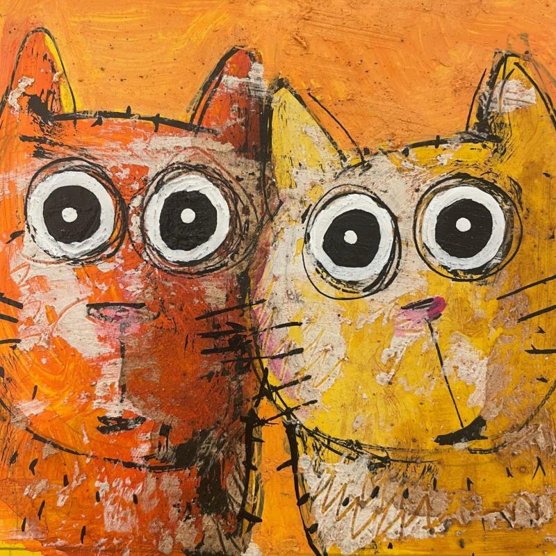 Peinture 2 kitties par Maury Hervé | Tableau Art Singulier Animaux