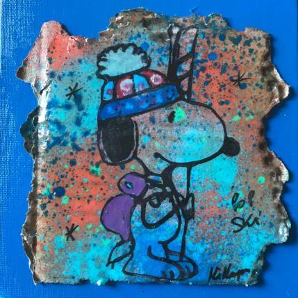 Gemälde Snoopy ski von Kikayou | Gemälde Pop-Art Acryl, Collage, Graffiti, Pappe Pop-Ikonen