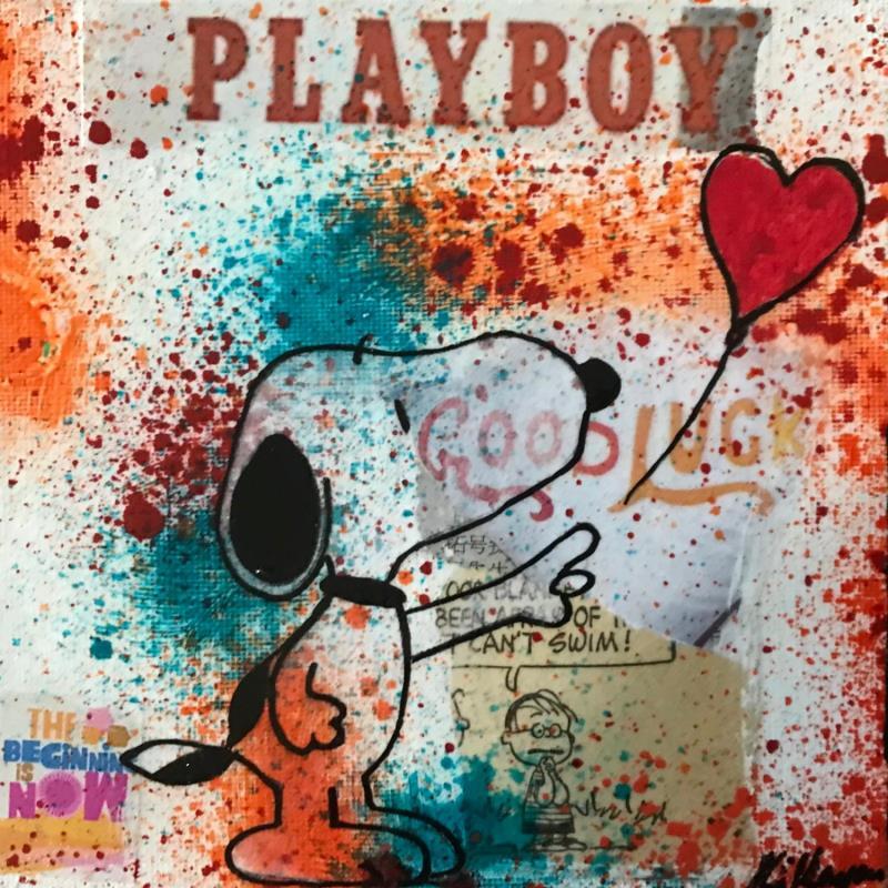 Gemälde Snoopy love von Kikayou | Gemälde Pop-Art Pop-Ikonen Graffiti Acryl Collage