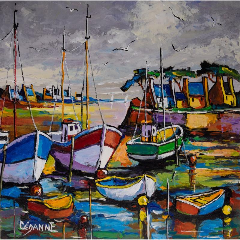 Painting Chalutiers à marée basse by Cédanne | Painting Figurative Acrylic, Oil Landscapes, Life style, Marine