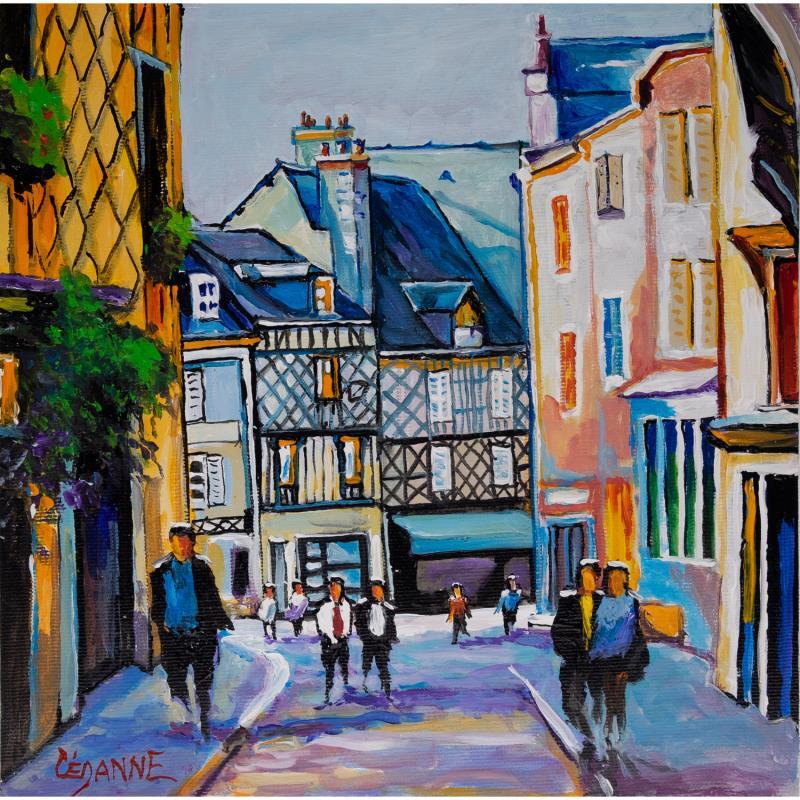 Gemälde Bourges, rues commerçantes von Cédanne | Gemälde Figurativ Landschaften Urban Alltagsszenen Öl Acryl