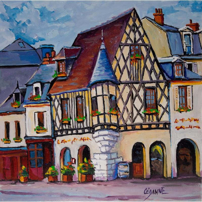 Painting Bourges, maisons à colombages by Cédanne | Painting Figurative Landscapes Urban Life style Oil Acrylic