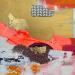 Peinture Sable et rochers 1 par Lau Blou | Tableau Abstrait Acrylique Collage Feuille d'or Papier