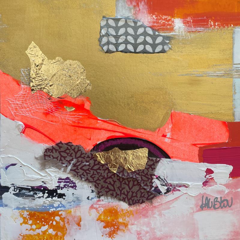 Peinture Sable et rochers 1 par Lau Blou | Tableau Abstrait Acrylique Collage Feuille d'or Papier