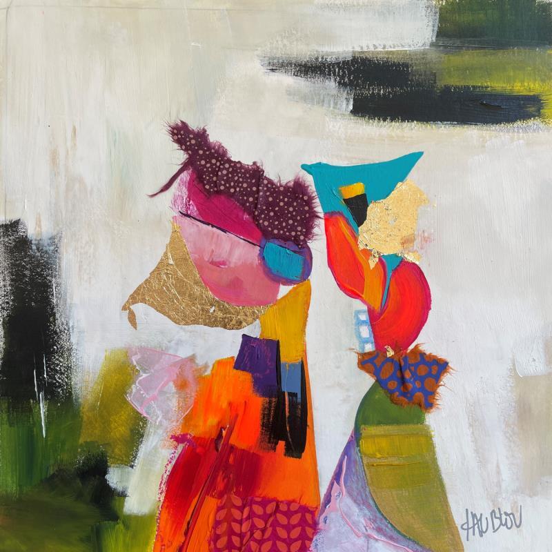 Painting Les enfants enchantés by Lau Blou | Painting Abstract Acrylic, Gluing, Gold leaf, Paper Pop icons