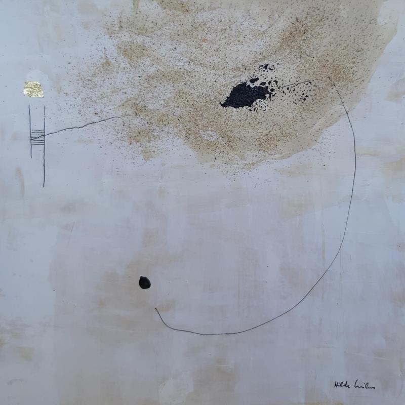 Peinture abstract white B 112 par Wilms Hilde | Tableau Abstrait Carton Acrylique Collage Feuille d'or