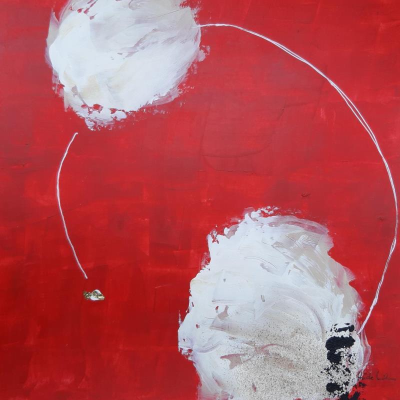 Peinture abstract red C 130 par Wilms Hilde | Tableau Abstrait Acrylique Collage Feuille d'or