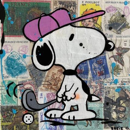 Gemälde F1  Snoopy golf von Marie G.  | Gemälde Pop-Art Acryl, Collage, Holz Pop-Ikonen