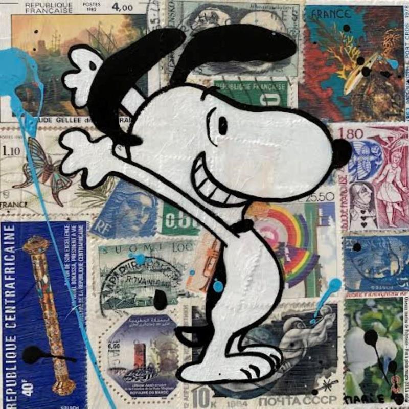 Gemälde F1  snoopy timbré von Marie G.  | Gemälde Pop-Art Pop-Ikonen Holz Acryl Collage