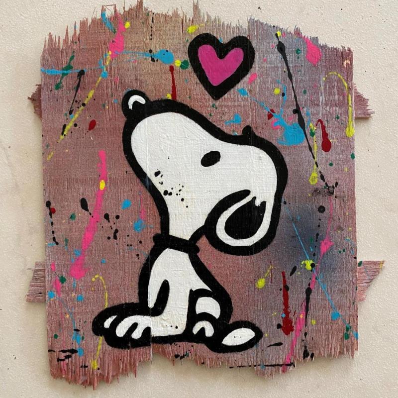 Peinture F3  Snoopy love par Marie G.  | Tableau Pop-art Icones Pop Bois Acrylique