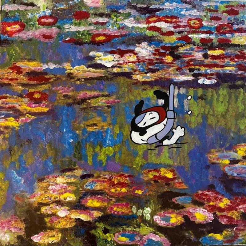 Peinture F4  Baignade dans les nymphéas (Monet) par Marie G.  | Tableau Pop-art Icones Pop Bois Acrylique