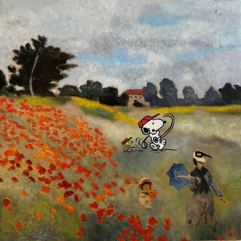 Peinture F4  Golf dans les coquelicots (Monet) par Marie G.  | Tableau Pop-art Icones Pop Bois Acrylique