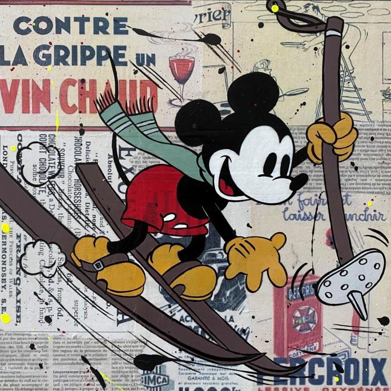 Painting F4  Mickey dévale les pistes by Marie G.  | Painting Pop-art Pop icons Wood Acrylic Gluing