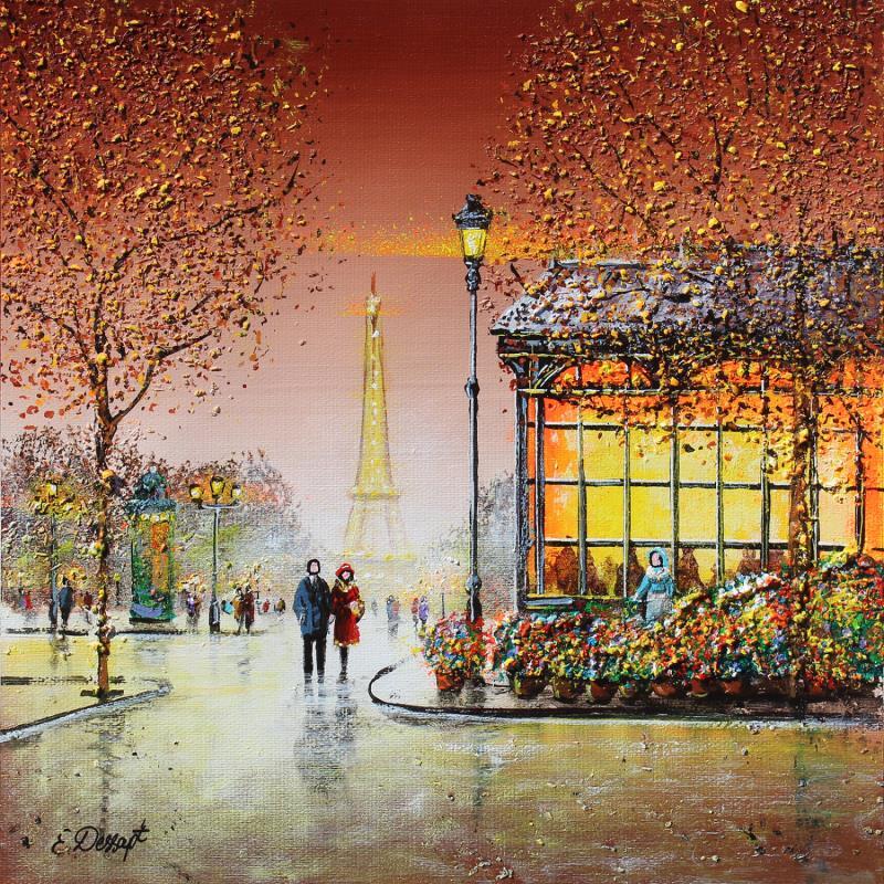 Peinture Promenade en soirée à paris par Dessapt Elika | Tableau Impressionnisme Acrylique Sable