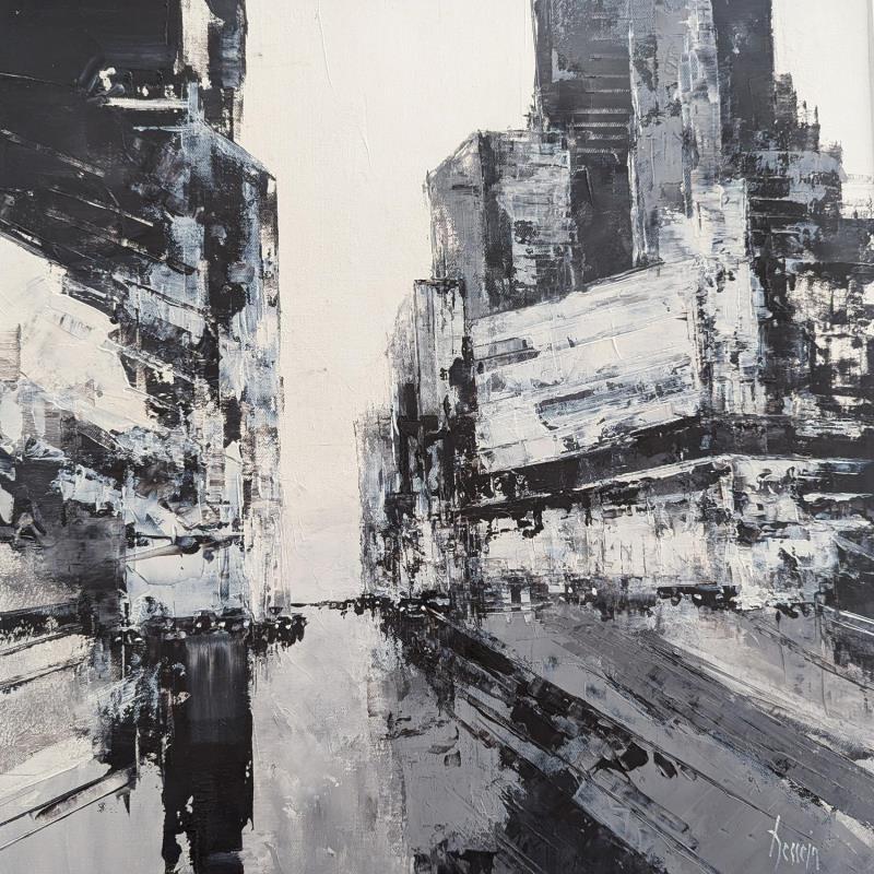 Painting Black city by Dessein Pierre | Painting Figurative Oil