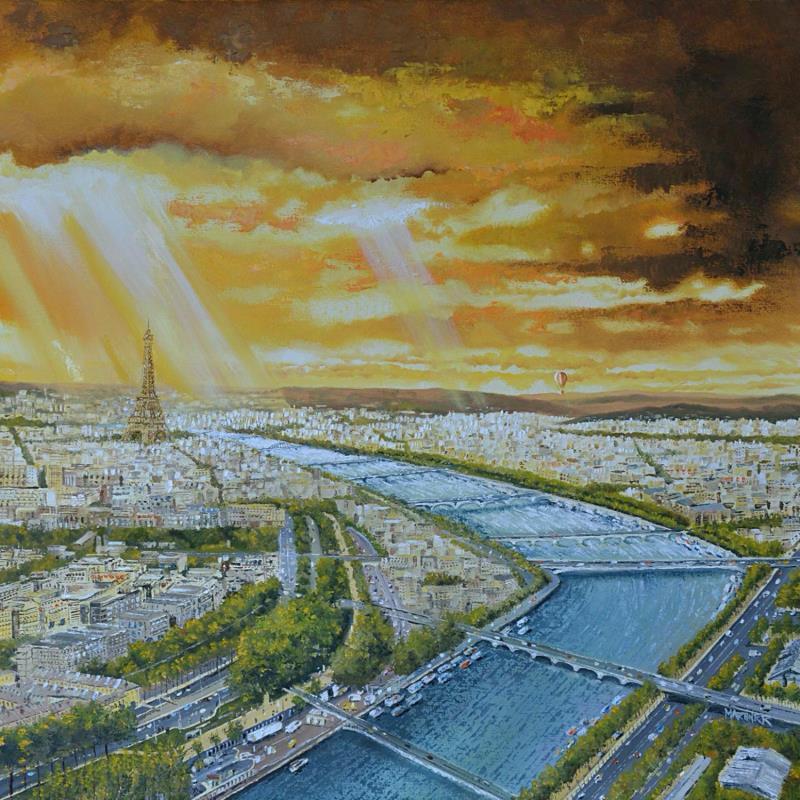 Peinture Paris, la Seine par Rodriguez Rio Martin | Tableau Impressionnisme Urbain Huile