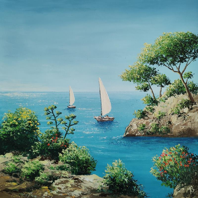 Painting Les calanques en bateau by Blandin Magali | Painting Figurative Landscapes Oil