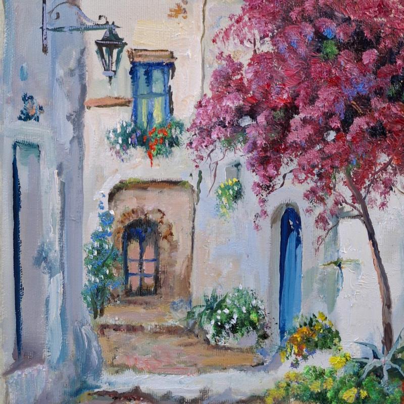 Peinture Callejon con buganvilla par Cabello Ruiz Jose | Tableau Figuratif Huile Scènes de vie