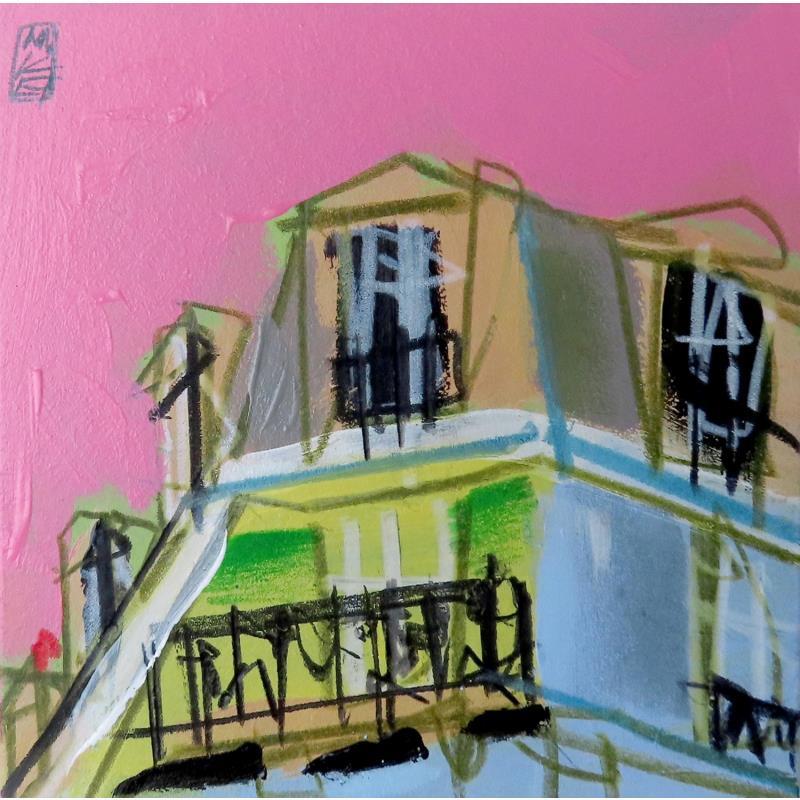 Painting S'installer au soleil by Anicet Olivier | Painting Figurative Urban Architecture Acrylic Pastel