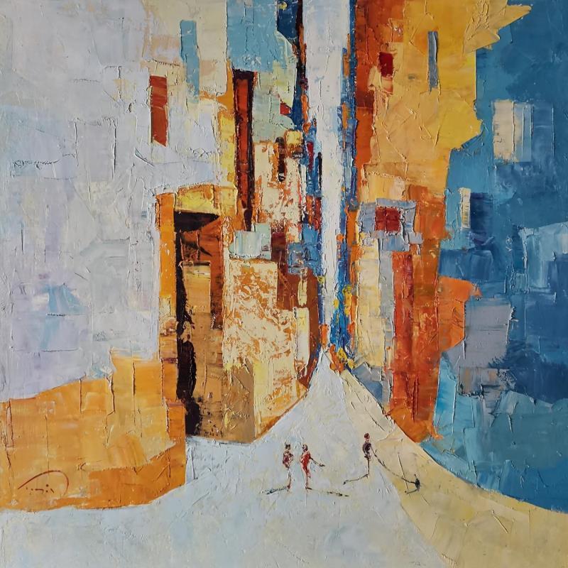 Peinture El carrer blanc  par Tomàs | Tableau Abstrait Urbain Scènes de vie Huile