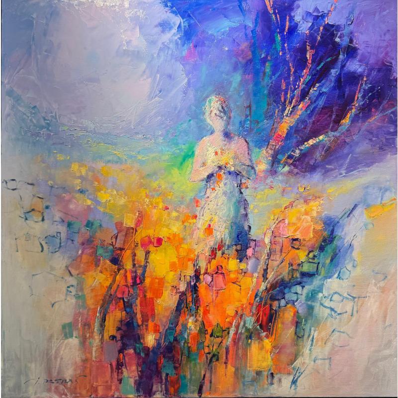 Painting Woman and flowers by Petras Ivica | Painting Figurative Landscapes Oil