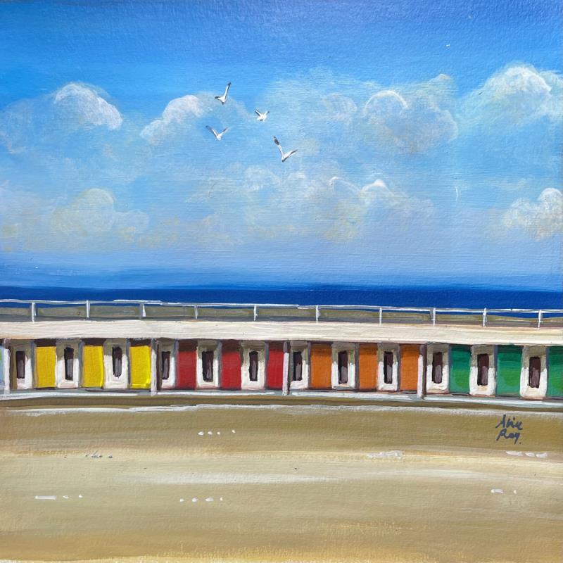 Gemälde F2 Les cabines colorées von Alice Roy | Gemälde Figurativ Landschaften Marine Architektur Acryl