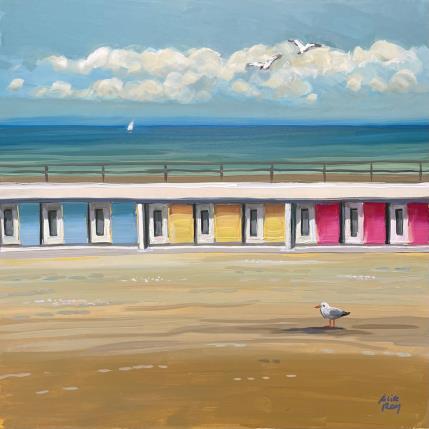 Gemälde F3 Les cabines et la mouette   von Alice Roy | Gemälde Figurativ Acryl Architektur, Marine