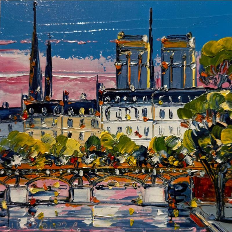 Painting Le Pont des Arts et Notre Dame by Corbière Liisa | Painting Figurative Oil Landscapes