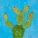 Painting Nopal with golden stars by Vazquez Laila | Painting Figurative Nature Watercolor Textile