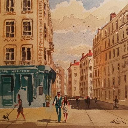 Painting Lyon Centre by De León Lévi Marcelo | Painting Figurative Watercolor Pop icons, Urban